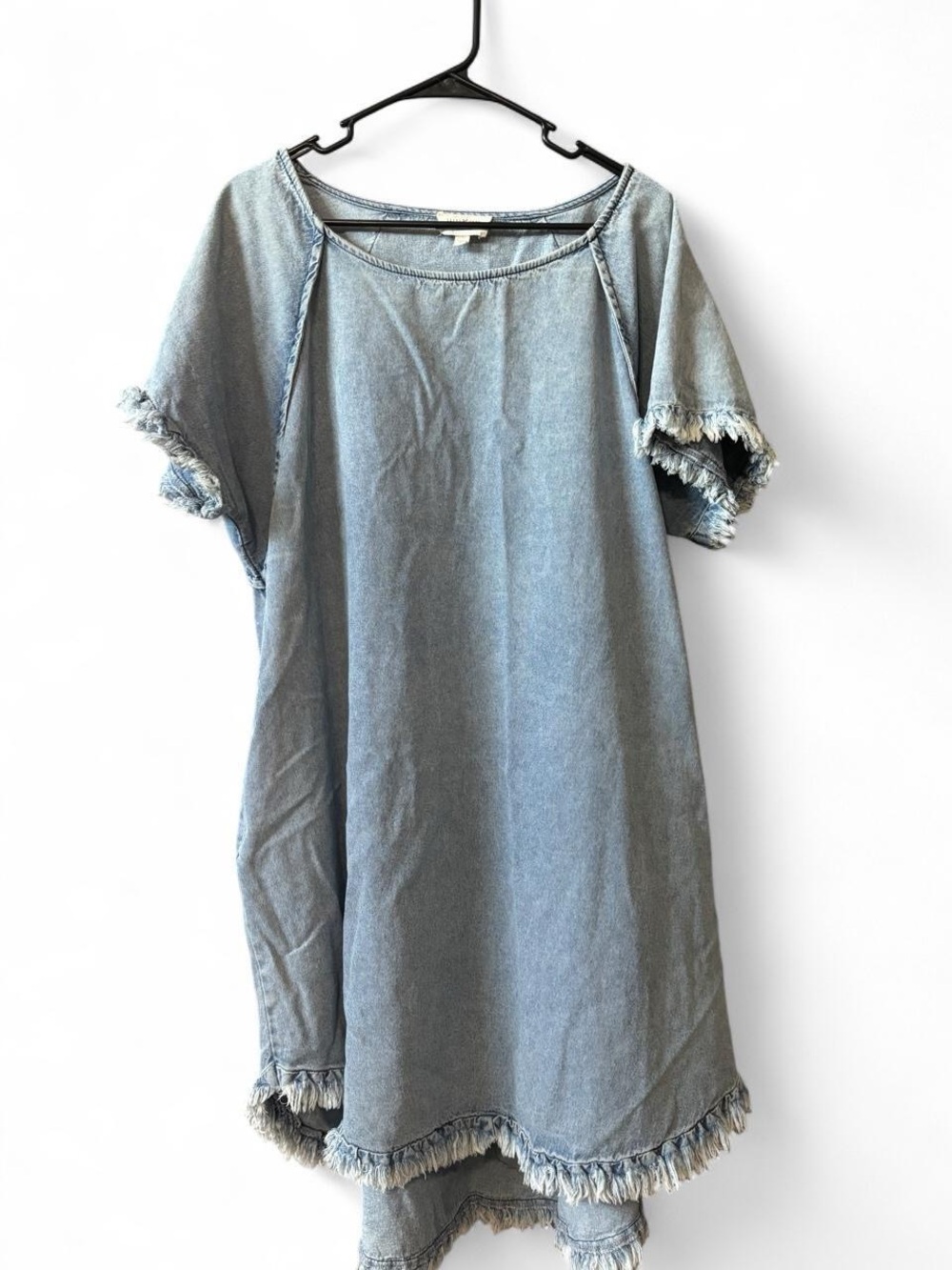 Umgee 2X Light Blue Denim Fringe Shift Dress